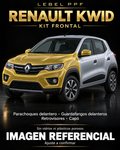 Renault Kwid — Kit frontal PPF LEBEL. Imagen referencial; ajuste a confirmar. Sin vidrios ni plásticos porosos.