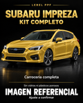Subaru Impreza — Kit completo PPF LEBEL. Imagen referencial; ajuste a confirmar. Sin vidrios ni plásticos porosos.