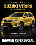 Suzuki Vitara — Kit completo PPF LEBEL. Imagen referencial; ajuste a confirmar. Sin vidrios ni plásticos porosos.