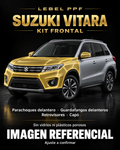 Suzuki Vitara — Kit frontal PPF LEBEL. Imagen referencial; ajuste a confirmar. Sin vidrios ni plásticos porosos.