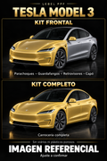 Tesla Model 3 — Kit ambos PPF LEBEL. Imagen referencial; ajuste a confirmar. Sin vidrios ni plásticos porosos.