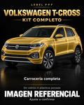 Volkswagen T-Cross — Kit completo PPF LEBEL. Imagen referencial; ajuste a confirmar. Sin vidrios ni plásticos porosos.