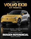 Volvo EX30 — Kit frontal PPF LEBEL. Imagen referencial; ajuste a confirmar. Sin vidrios ni plásticos porosos.